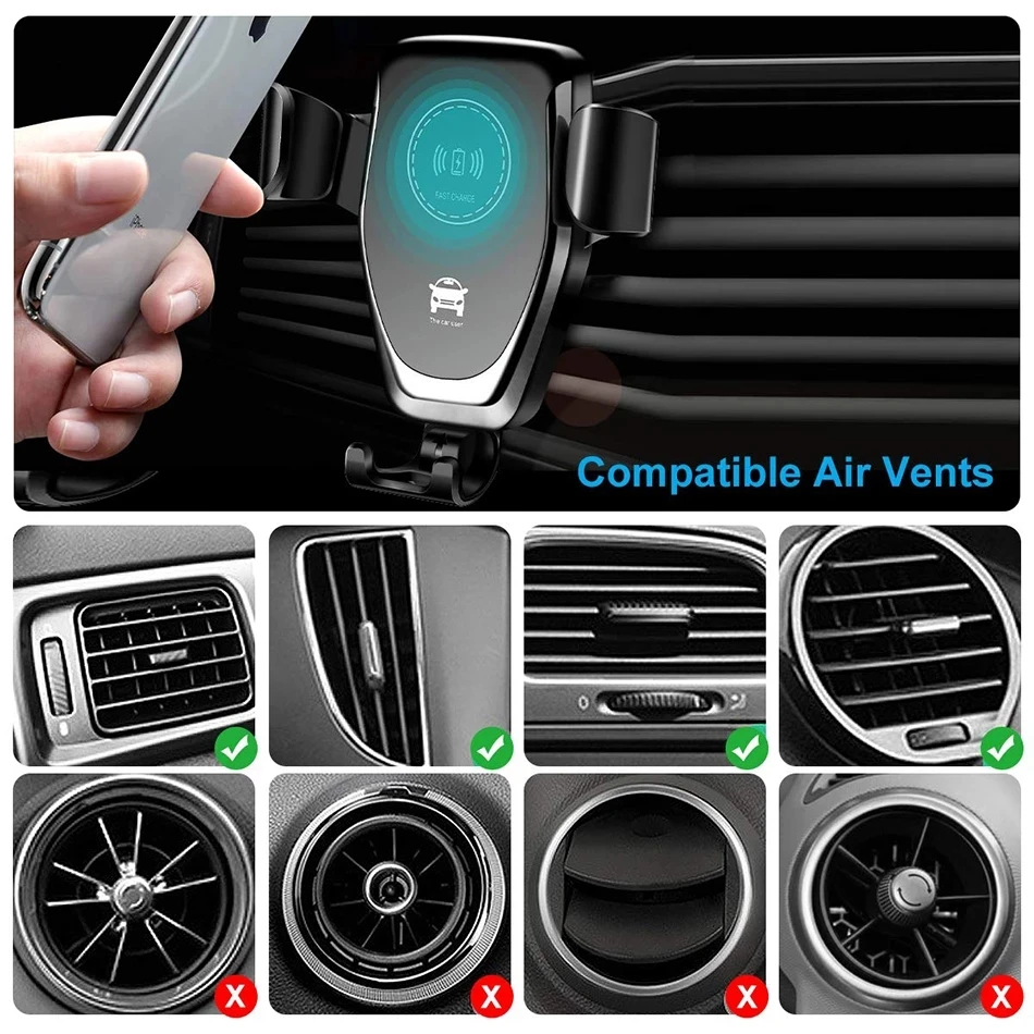Wireless Car Charger Mount Fast Charging - VIKEFON ワイヤレスカーチャージャー、エアコン吹き出し口に取り付け可能な車載用スマートフォンホルダー、急速充電対応