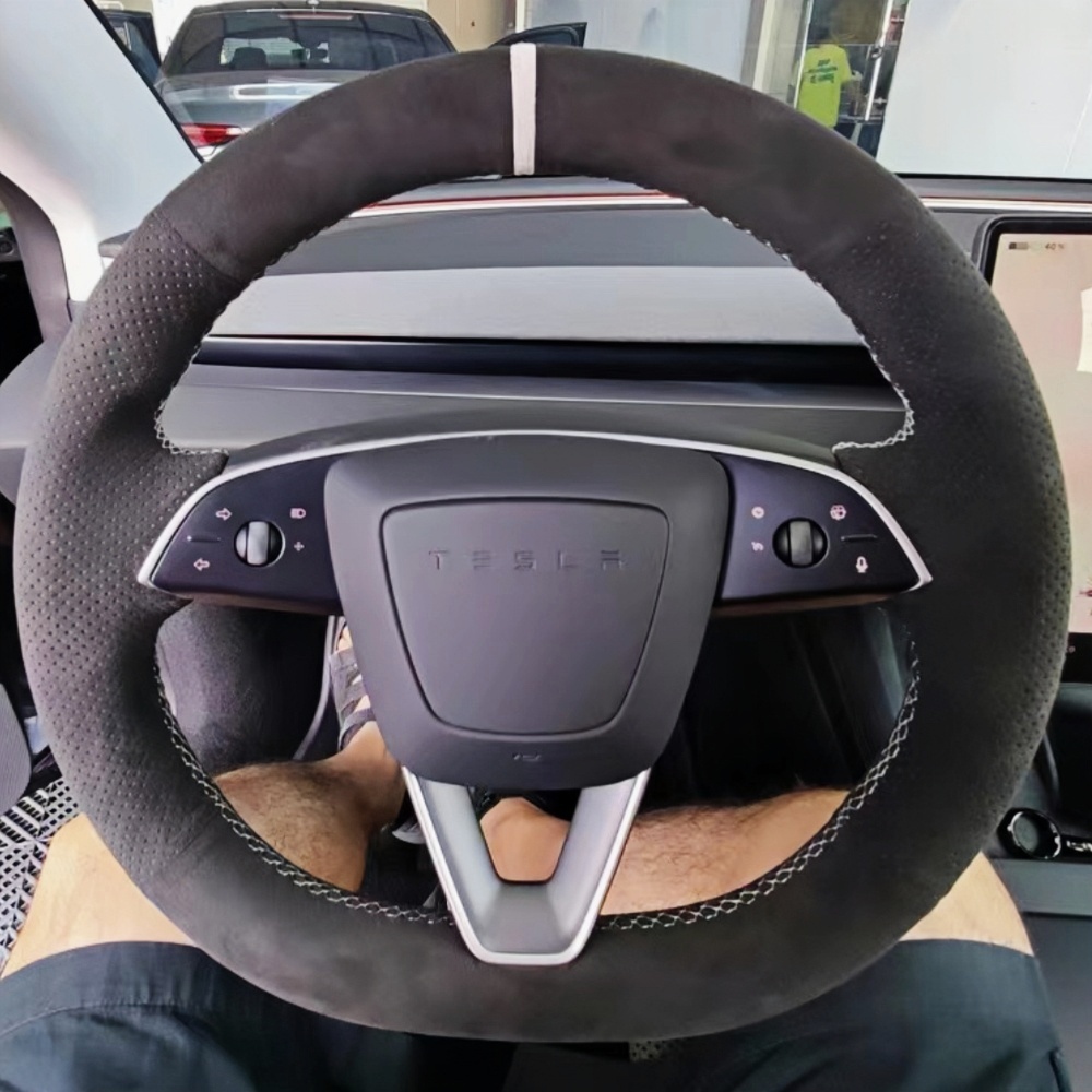Car Steering Wheel Cover Anti Slip Breathable - カスタムカーステアリングホイールカバー,滑り止めソフトスエードレザー,テスラハイランド,アバンギャザー,新モデル2023