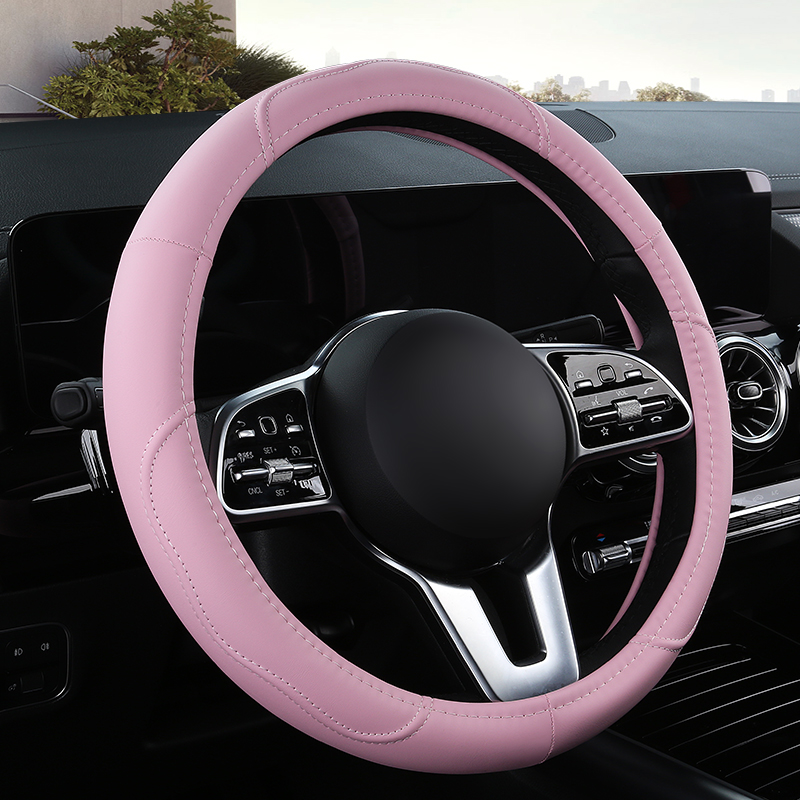 Car Steering Wheel Cover Anti Slip Breathable - 車の滑り止めレザーステアリングホイールカバーユニバーサル車のステアリングホイール保護カバーファッションスタイル 38 センチメートルピンク
