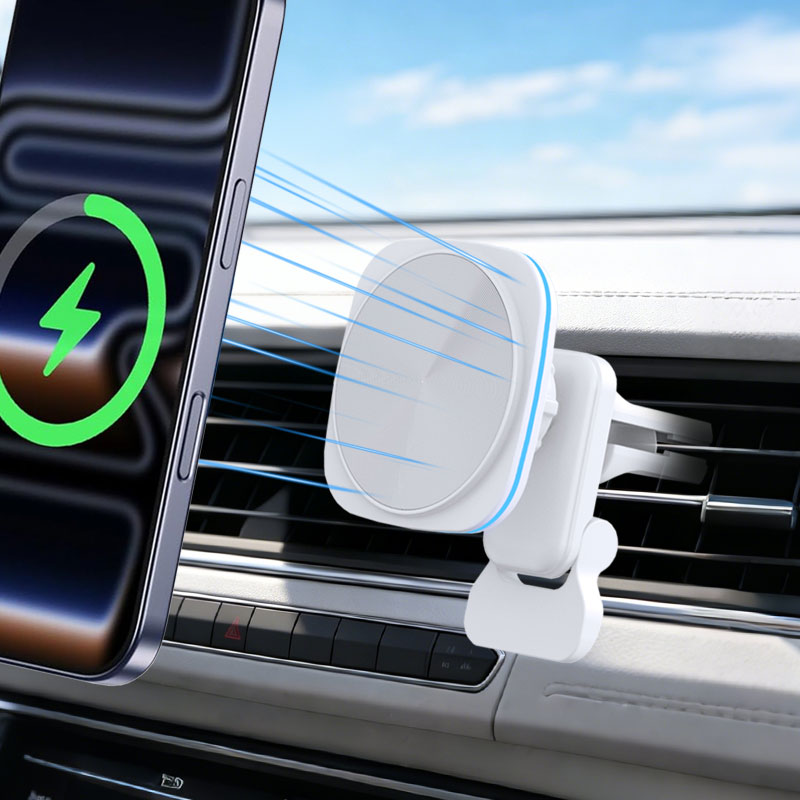 Wireless Car Charger Mount Fast Charging - 15W磁気式車載ワイヤレス充電器、LEDライト付きエアベントクリップ式スマホホルダー、Magsafe対応iPhone 17/16/15/14/13/12 Pro Max急速充電対応