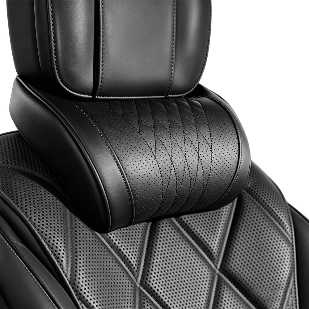 Memory Foam Car Neck Pillow Lumbar Support - ユニバーサル対応 車用ヘッドレスト ランバーサポート ピロー ナッパレザー メモリーフォーム
