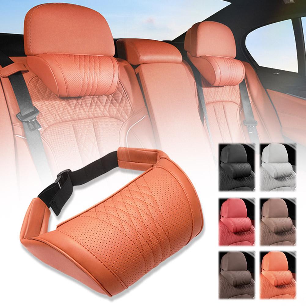 Memory Foam Car Neck Pillow Lumbar Support - 高級レザー製カーヘッドレストピロー、メモリーフォームを使用した首当てクッション、通気性の良いシートヘッドレストクッション。メルセデス・ベンツ、BMWに適合。