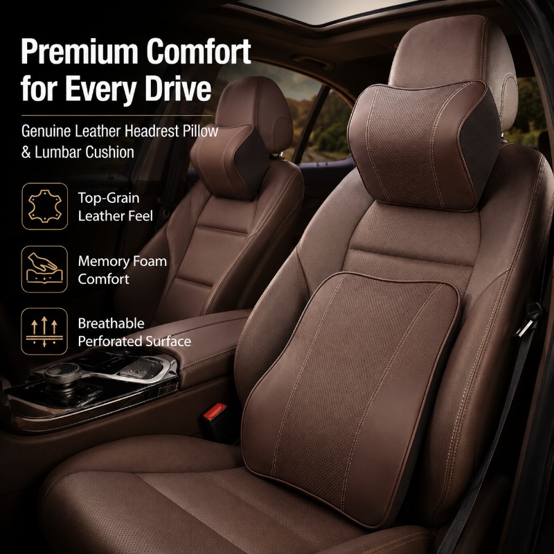 メモリーフォーム車用ネックピロー腰椎サポートクッション本革シ - Memory Foam Car Neck Pillow Lumbar Support のレビューと価格