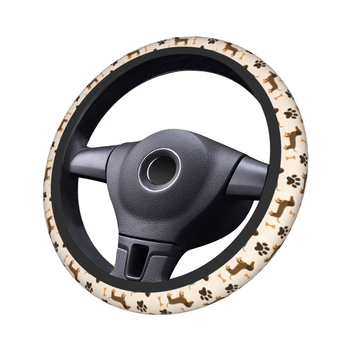 かわいいダックスフント車のステアリングホイールカバー 38  - Car Steering Wheel Cover Anti Slip Breathable のレビューと価格