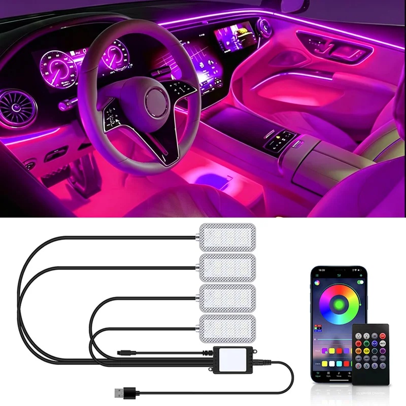 ネオンLED車内装飾用フットライト、アンビエントライト、バッ - Led Ambient Interior Car Lights App Control のレビューと価格