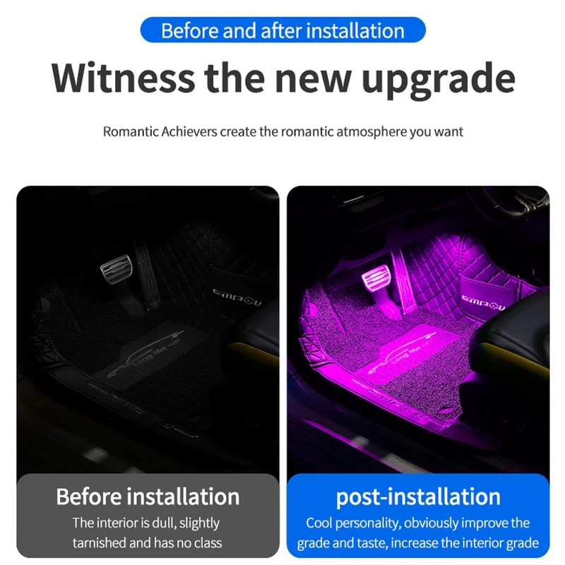ネオンLED車内装飾用フットライト、アンビエントライト、バッ - Led Ambient Interior Car Lights App Control のレビューと価格