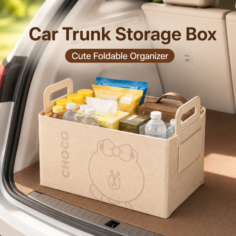 20L大型フェルト製トランクオーガナイザー、かわいいクマの折 - Car Trunk Organizer Foldable Storage Box のレビューと価格