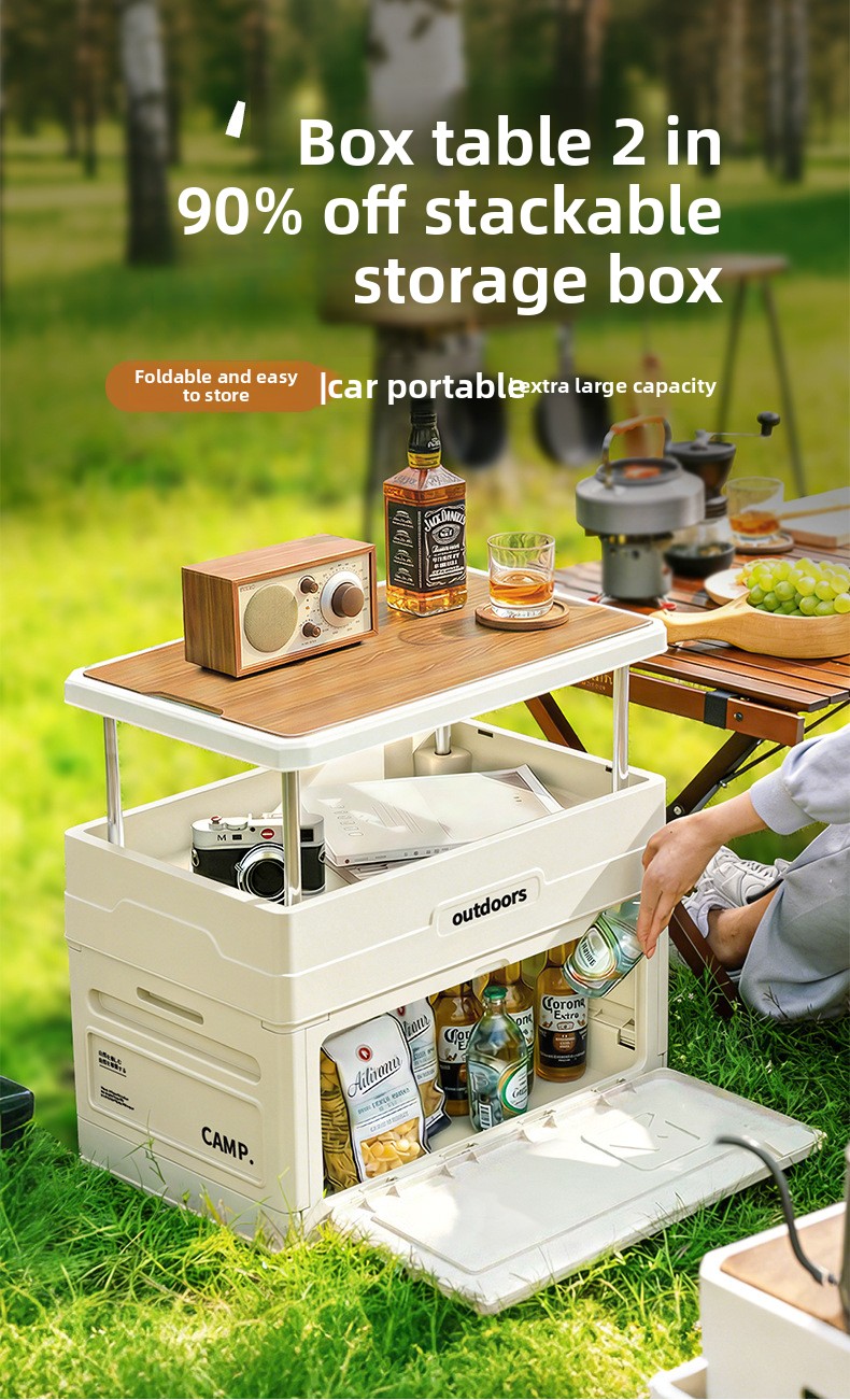 キャンプ用折りたたみ収納ボックス 木製蓋付き ドアテーブルチ - Car Trunk Organizer Foldable Storage Box のレビューと価格