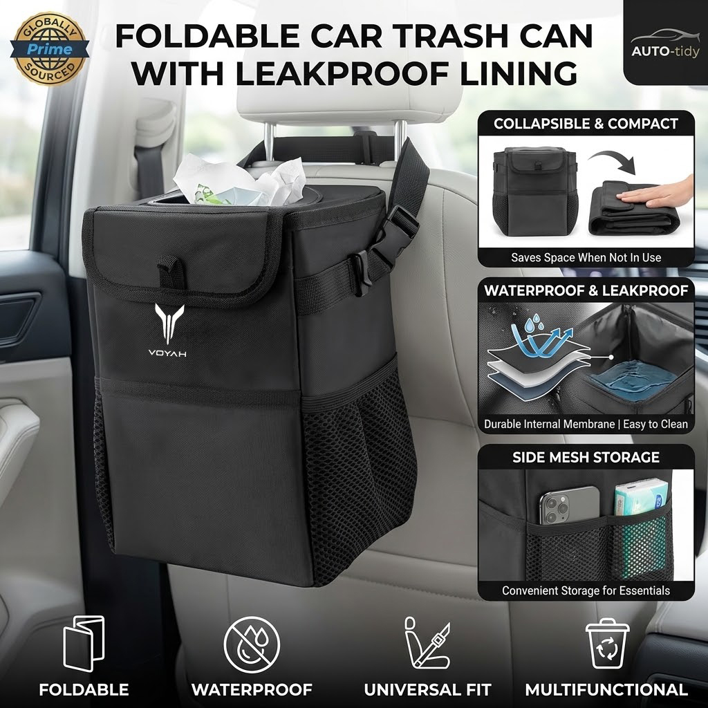 折りたたみ式で持ち運び可能、漏れ防止・防水機能付きの蓋が付い - Waterproof Car Trash Can With Lid のレビューと価格