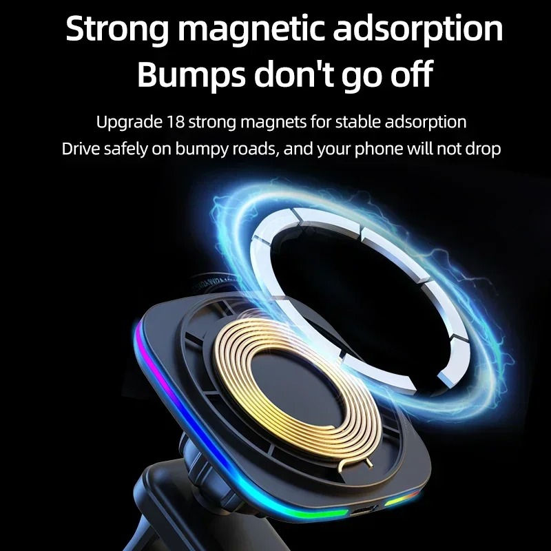 15W磁気式車載ワイヤレス充電器、LEDライト付きエアベント - Wireless Car Charger Mount Fast Charging のレビューと価格