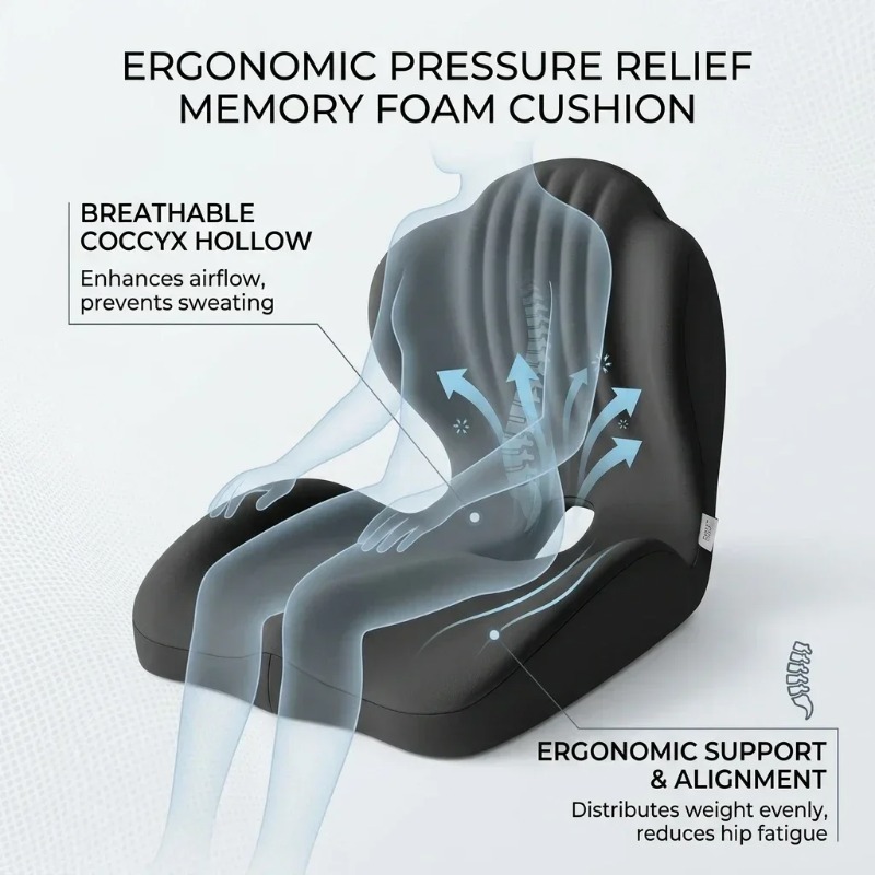 尾骨用シートクッション、メモリーフォーム、人間工学に基づいた - Memory Foam Car Neck Pillow Lumbar Support のレビューと価格